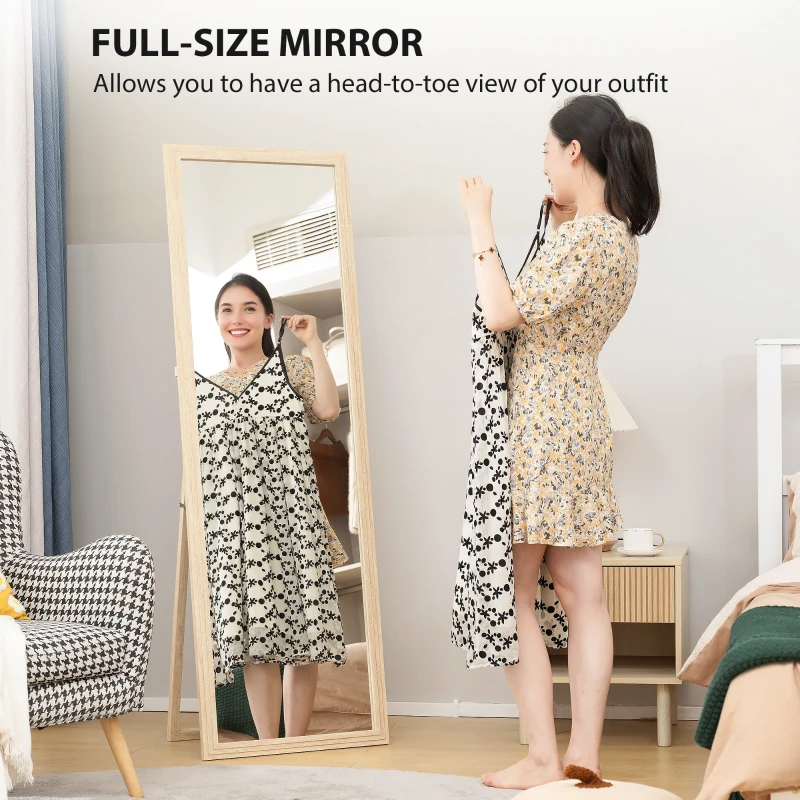 HOMCOM 64" x 21" Full Length Mirror, Standing, Wall-Mounted or Leaning Against Wall, for Bedroom, Living Room, Beige