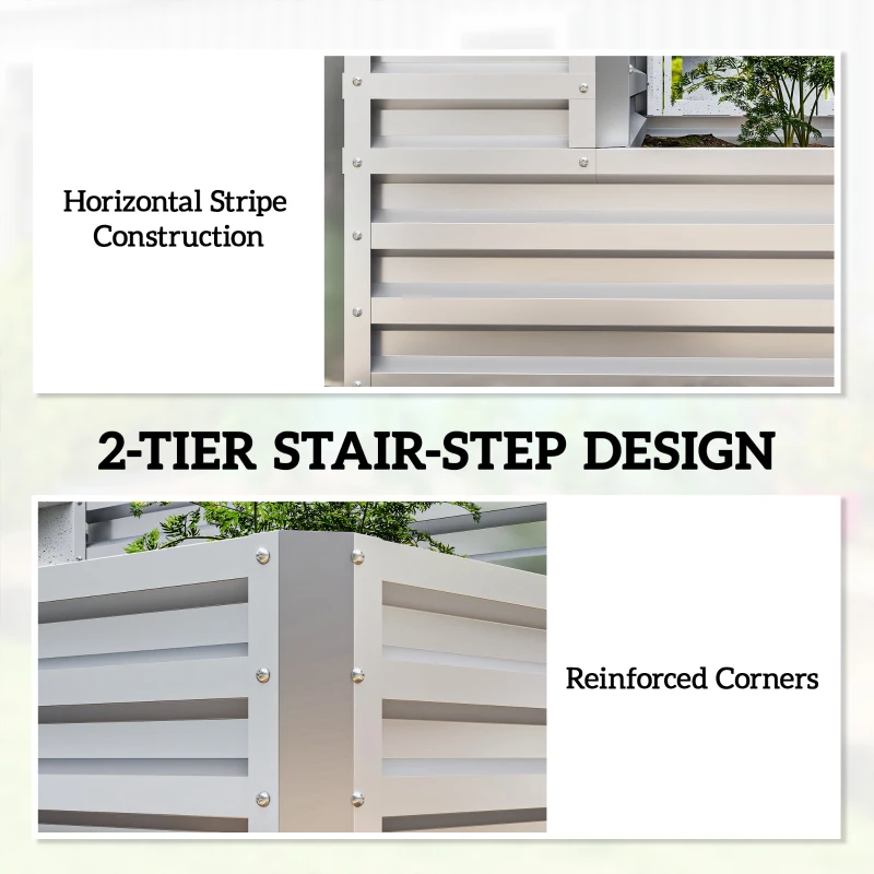 Outsunny 2 Tier Galvanized Raised Garden Bed, Steel Planter Box for Vegetables, Flowers, Herbs, 47" x 40" x 23", Silver