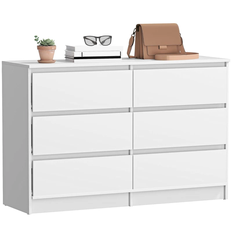 HOMCOM Wide Chest of Drawers, 6 Drawer Dresser for Bedroom, Living Room, Hallway, Modern Clothes Storage Organizer, White