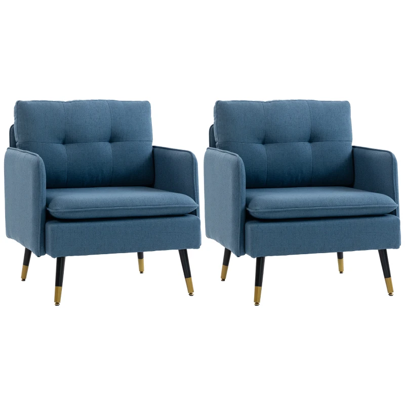HOMCOM Accent Chairs Set of 2, Upholstered Armchairs with Tufted Back Cushion and Steel Legs for Living Room, Bedroom