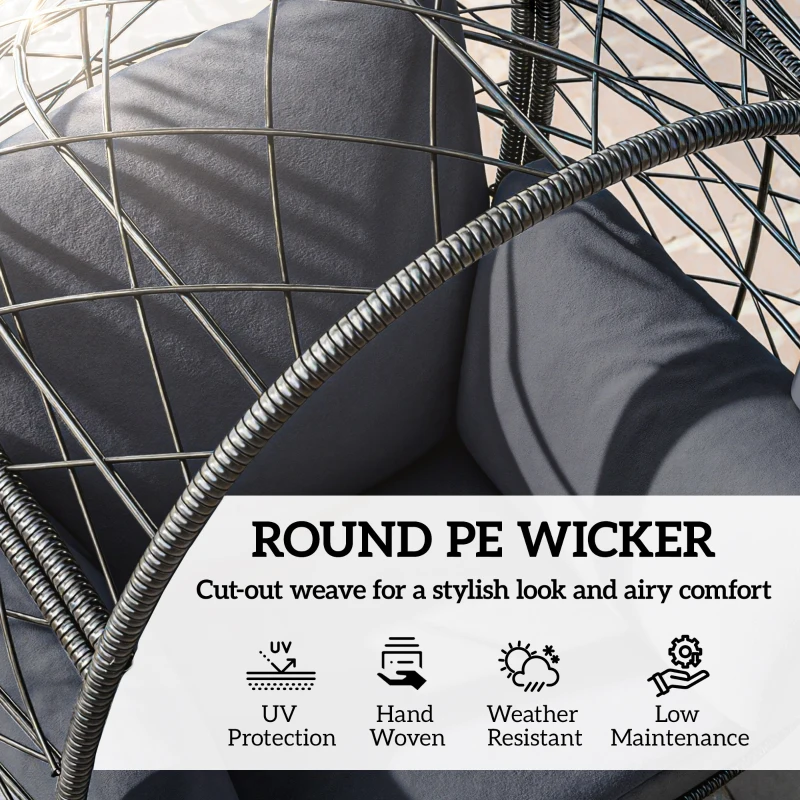 Outsunny Rattan Egg Chair, Indoor Outdoor Lounger with Cushions and Cup Holder for Backyard, Garden, Lawn, Living Room, Grey