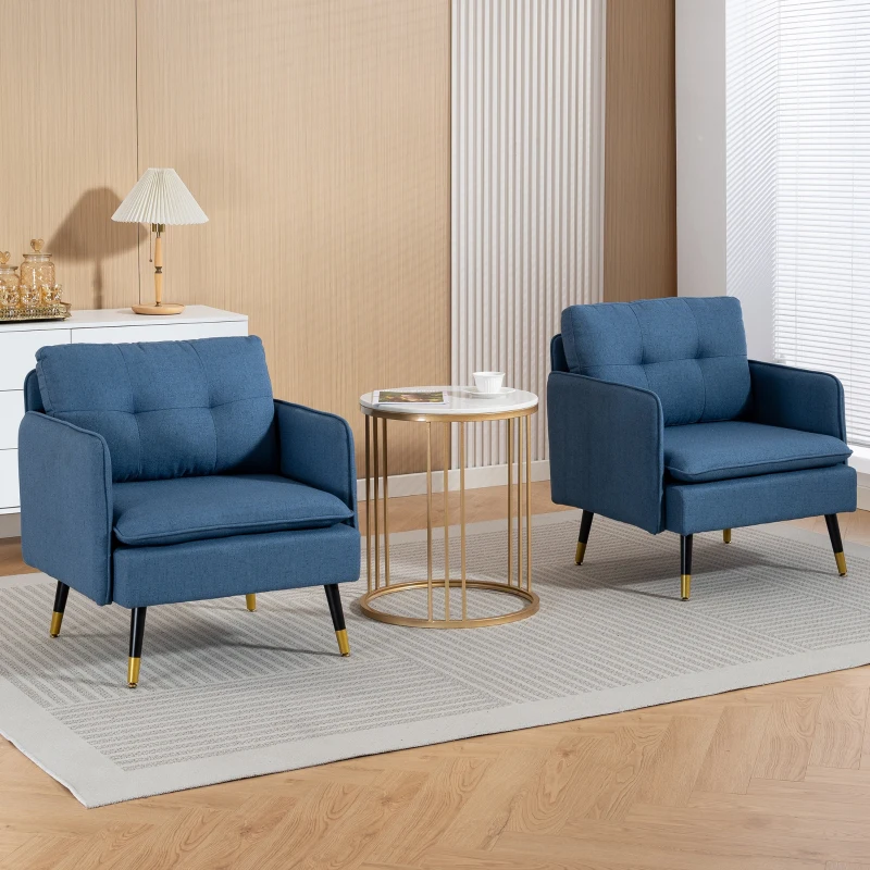 HOMCOM Accent Chairs Set of 2, Upholstered Armchairs with Tufted Back Cushion and Steel Legs for Living Room, Bedroom
