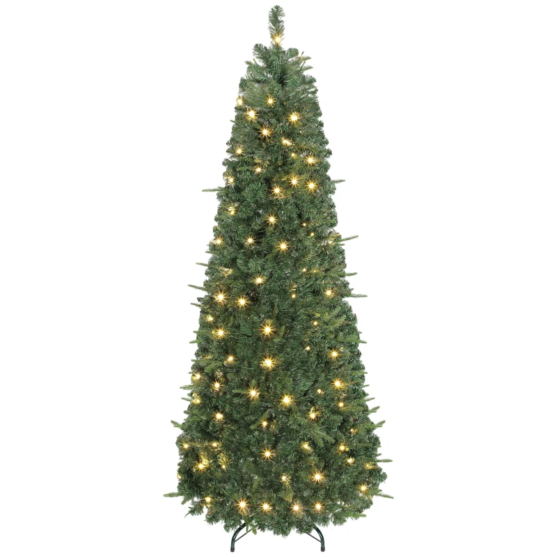 HOMCOM 6 ft Prelit Pop Up Christmas Tree, Collapsible Artificial Xmas Tree with Metal Stand for Holiday Decor, Green