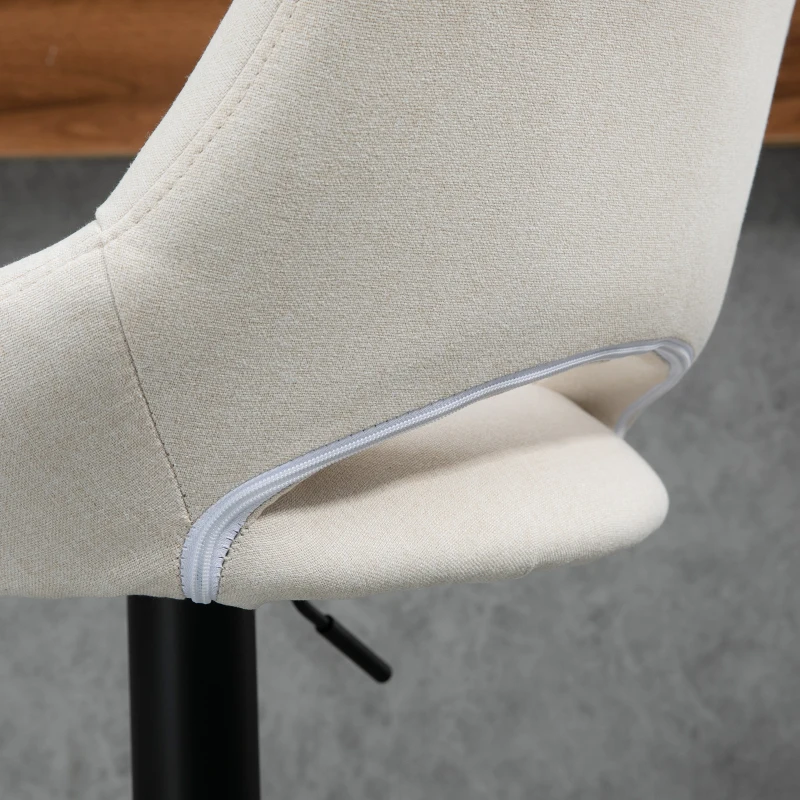 HOMCOM Bar Stools Set of 2, Swivel Counter Height Barstools with Adjustable Height, Linen Upholstered Bar Chairs with Round Metal Base and Footrest, Cream