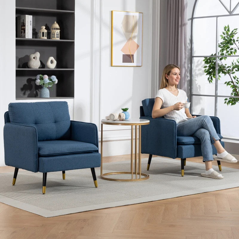 HOMCOM Accent Chairs Set of 2, Upholstered Armchairs with Tufted Back Cushion and Steel Legs for Living Room, Bedroom