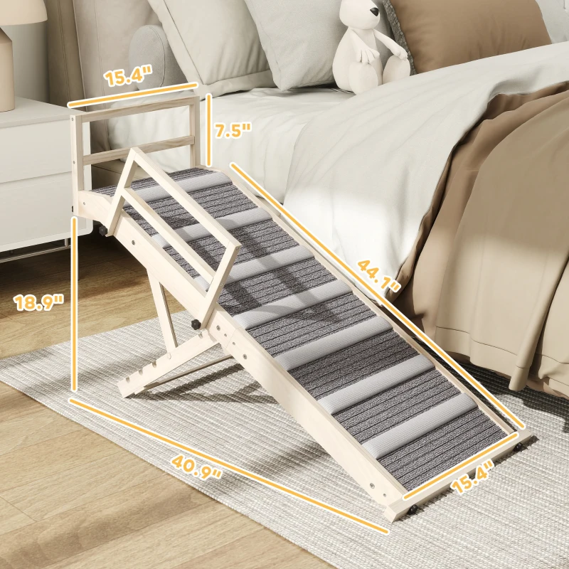 PawHut Dog Ramp, Folding Pet Ramp, 4 Adjustable Height from 15" to 19", Dog Step with Side Rails for Small to Large Pets