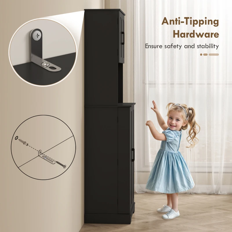 HOMCOM 71.5" Tall Pantry Cabinet, Farmhouse Kitchen Storage Cabinet with Adjustable Shelves, 8 Door Spice Racks, Black