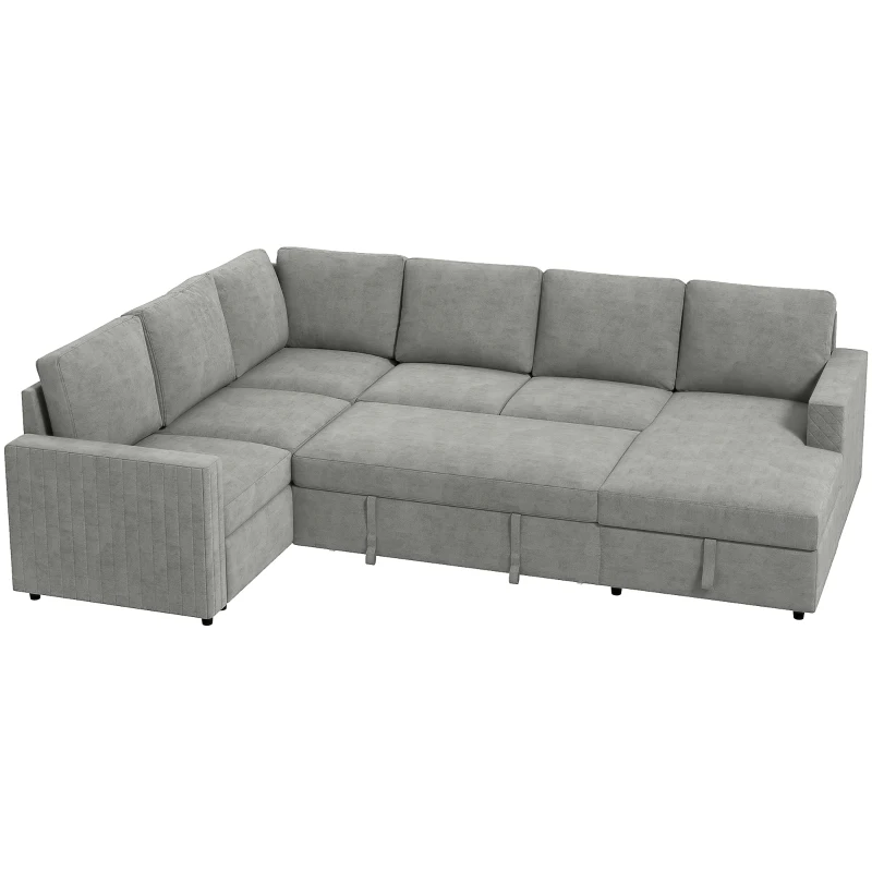 HOMCOM Pull Out Sofa Bed, Sleeper Sofa Couch with Hidden Storage, Chaise Lounge, Velvet Upholstery, U-Shaped Futon Couch