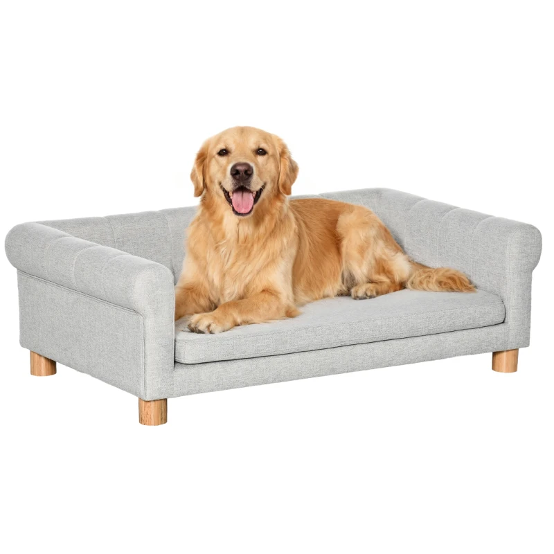 PawHut Modern Pet Sofa Cat or Medium Large Dog Bed W/ Removable Seat Cushion, Light Grey