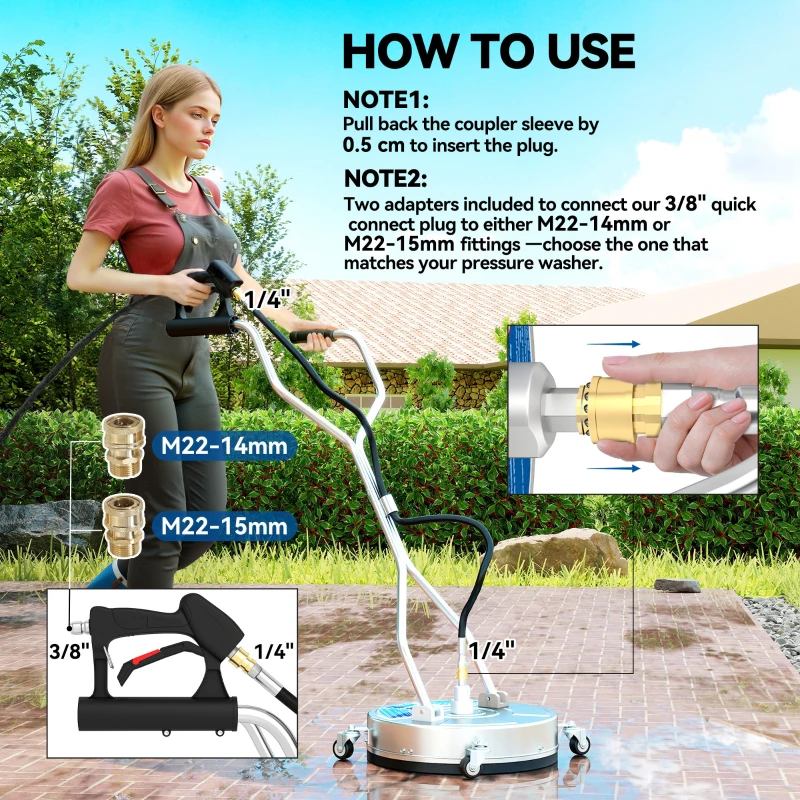 Outsunny 18" Pressure Washer Surface Cleaner with 4 Wheels, Stainless Steel Power Washer Surface Cleaner with 1/4" Quick Connector, 2 Handles, 3600 PSI, Silver