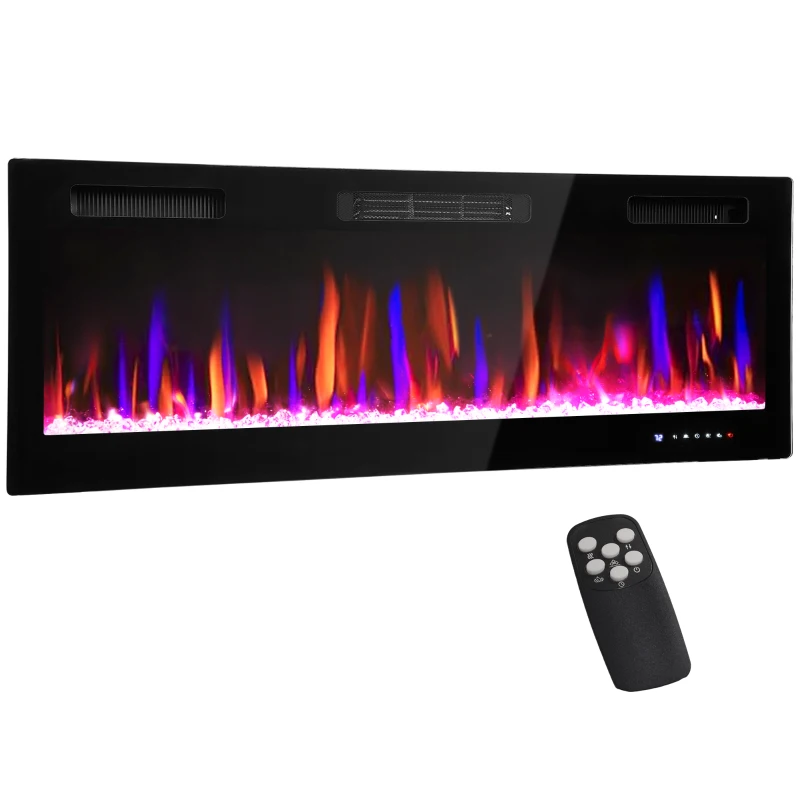 HOMCOM 50" Thin Electric Fireplace, Freestanding, Wall Mounted Fireplace Heater with Eco Mode, Auto Switch, Remote, 1500W