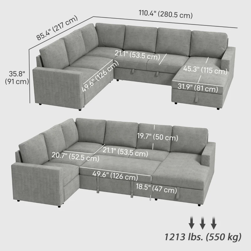HOMCOM Pull Out Sofa Bed, Sleeper Sofa Couch with Hidden Storage, Chaise Lounge, Velvet Upholstery, U-Shaped Futon Couch