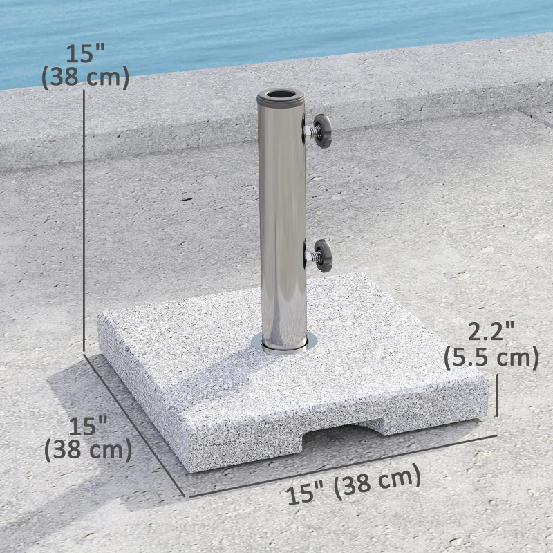 Outsunny 46 lbs Granite Square Patio Umbrella Base, Outdoor Umbrella Stand with Handles 2 Adjustable Knobs, Heavy Duty Patio Umbrella Stand for Garden Deck Poolside, Grey