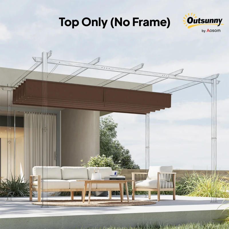 Outsunny 8.5' x 11.5' Retractable Pergola Canopy Replacement, Fit 10' x 13' Frame, Pergola Cover Replacement Top Only, Coffee