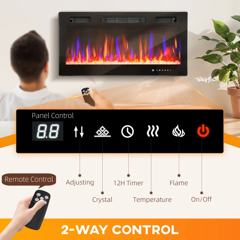 HOMCOM 36" Thin Electric Fireplace, Freestanding, Wall Mounted Fireplace Heater with Eco Mode, Auto Switch, Remote, 1500W