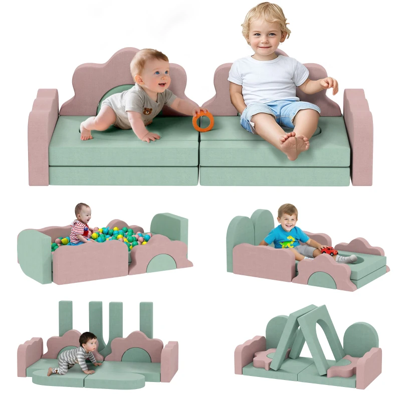 Qaba 12-Piece Climbing Toys for Toddlers with Ball Pit (Balls not Included), Indoor Climb and Crawl Activity Play Set, Green