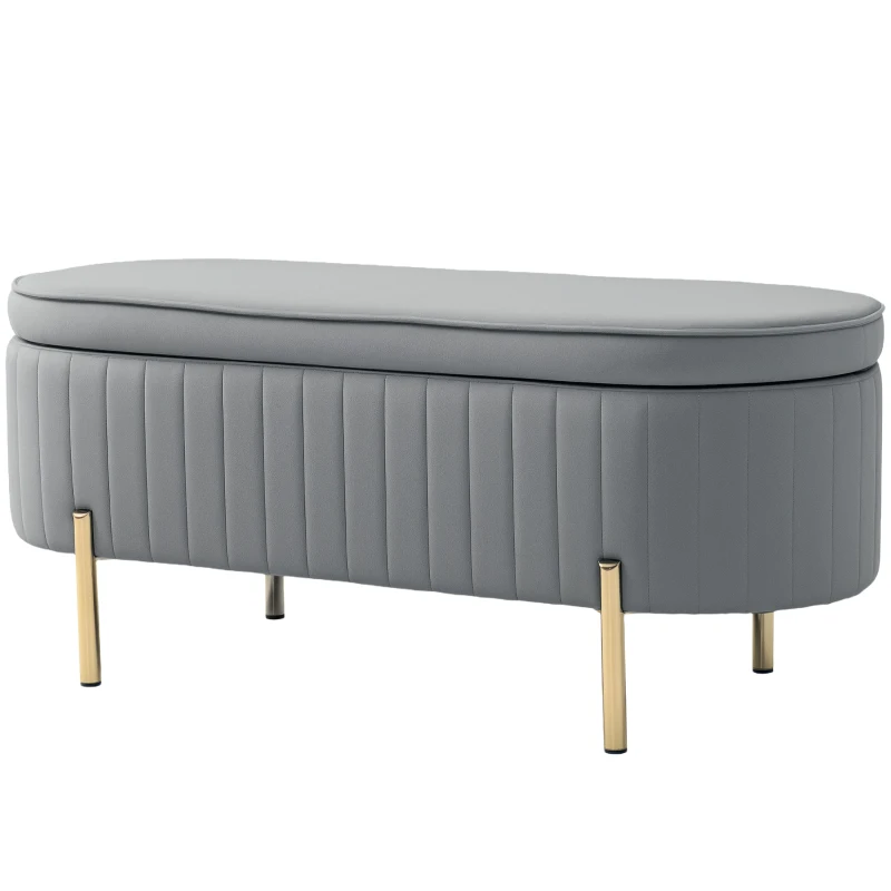 HOMCOM Upholstered Bedroom Bench, Channel Tufted Ottoman Bench with Thick Padding and Metal Legs, Grey