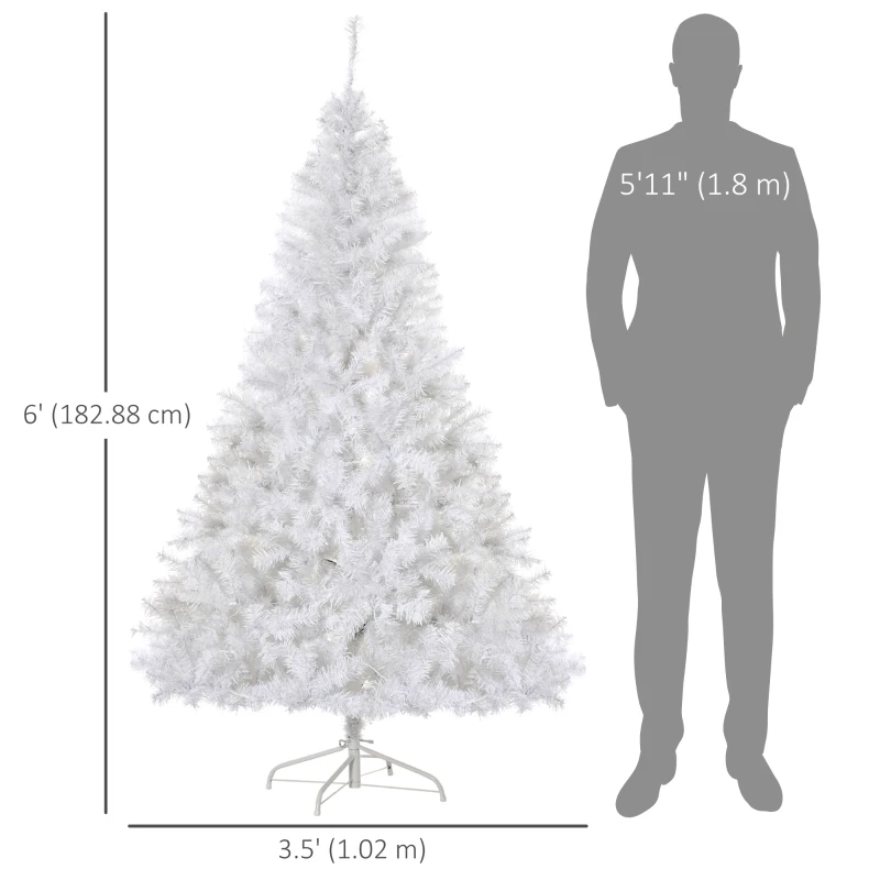 HOMCOM 6FT Prelit Artificial Christmas Tree Warm White LED Light Holiday Home Xmas Decoration with Automatic Open, White