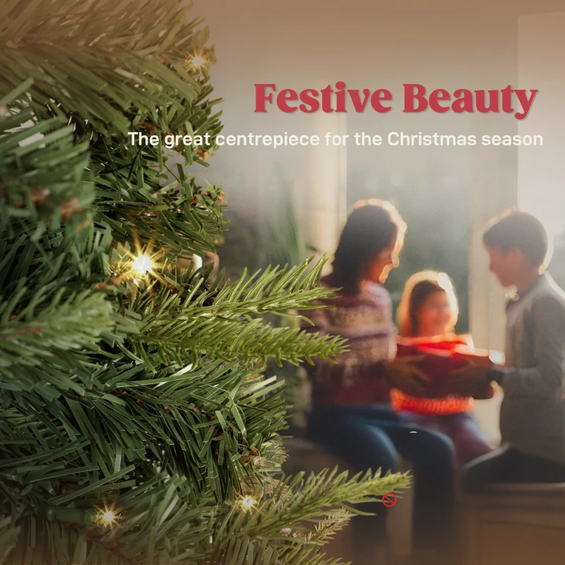 HOMCOM 5 ft Prelit Pop Up Christmas Tree, Collapsible Artificial Xmas Tree with Metal Stand for Holiday Decor, Green