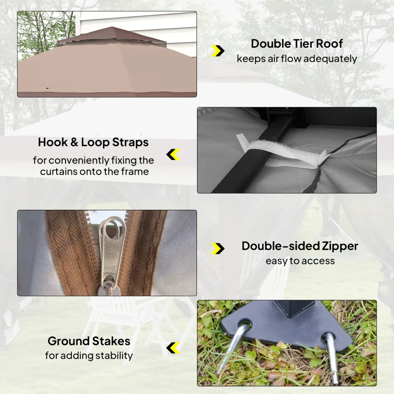 Outsunny 12' x 12' Foldable Pop-up Party Tent Instant Canopy Sun Shade Gazebo Shelter Steel Frame Oxford w/ Roller Bag, Brown