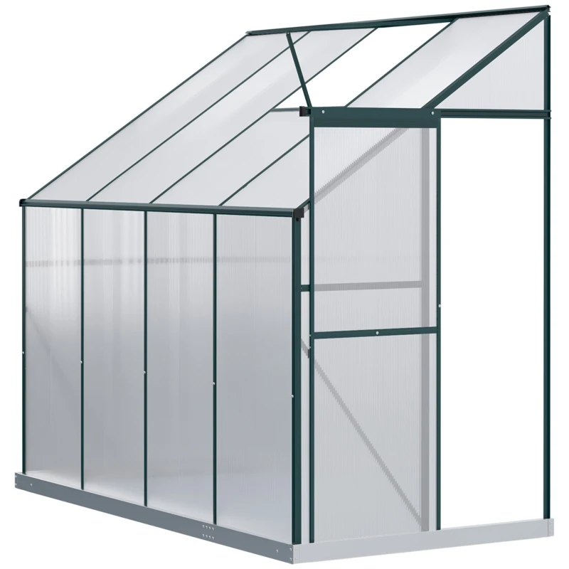 Outsunny 8' x 4' x 7' Hobby Greenhouse, Walk-in Lean-To Polycarbonate Hot House Kit with Aluminum Frame, Sliding Door, Roof Vent, Green