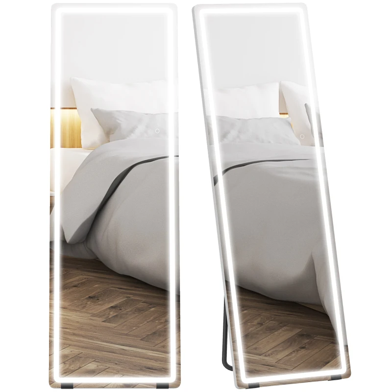 HOMCOM LED Full Length Mirror, Standing Body Mirror with 3 Colour Lighting for Bedroom Living Room