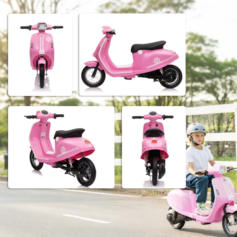 Qaba 24V Kids Motorcycle with 3-Speed, Electric Motorcycle with Rear Suspension and LED Lights for 8-12 Years Old, Pink