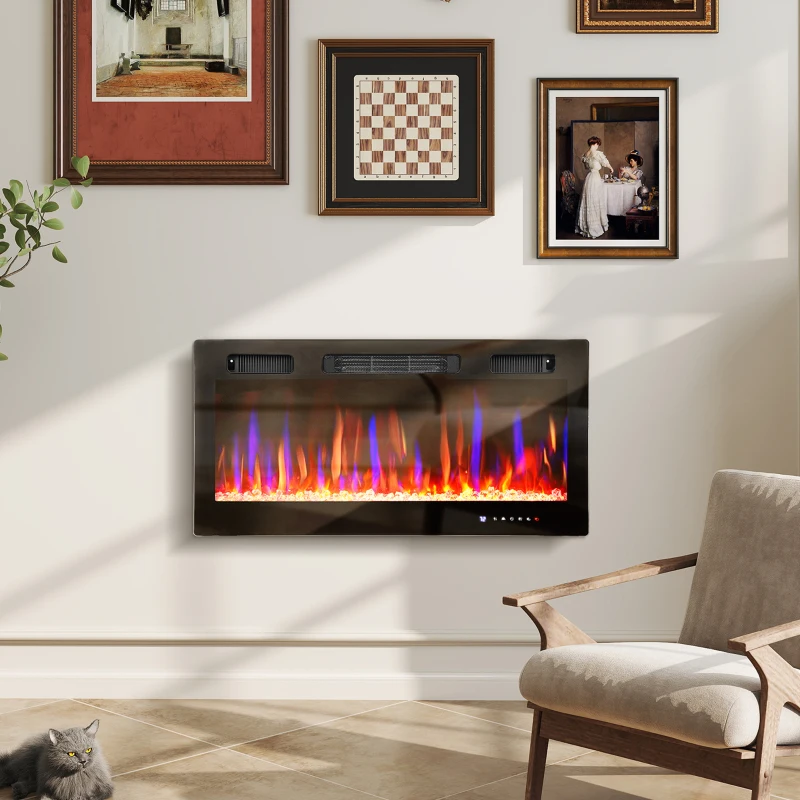 HOMCOM 36" Thin Electric Fireplace, Freestanding, Wall Mounted Fireplace Heater with Eco Mode, Auto Switch, Remote, 1500W
