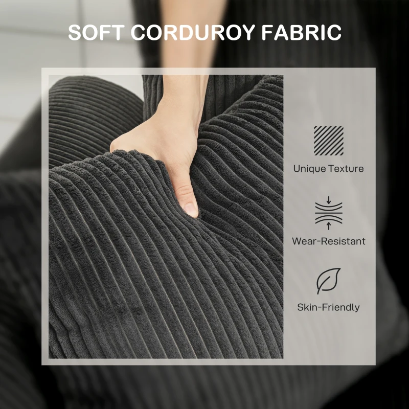 HOMCOM Corduroy Couch, 3 Seater Sofa, Modern Upholstered Couch with Curved Armrests and 8 Removable Pillows, Dark Grey