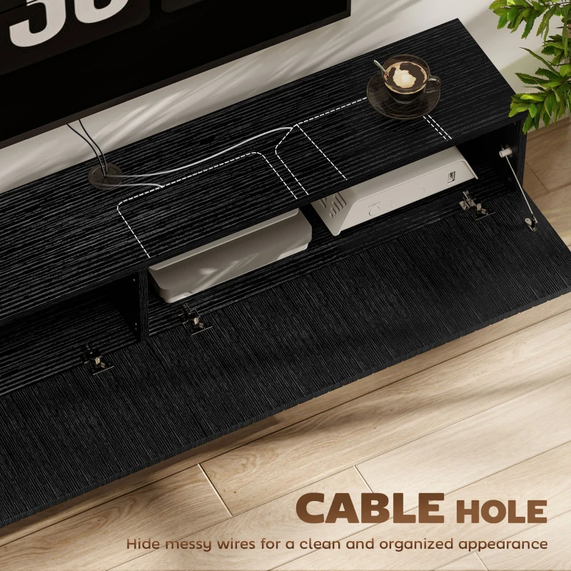 HOMCOM 55" Floating TV Stand for TVs up to 72 Inch, Wall Mount Media Console with 2 Fluted Flip-Down Doors, Cable Hole, Black