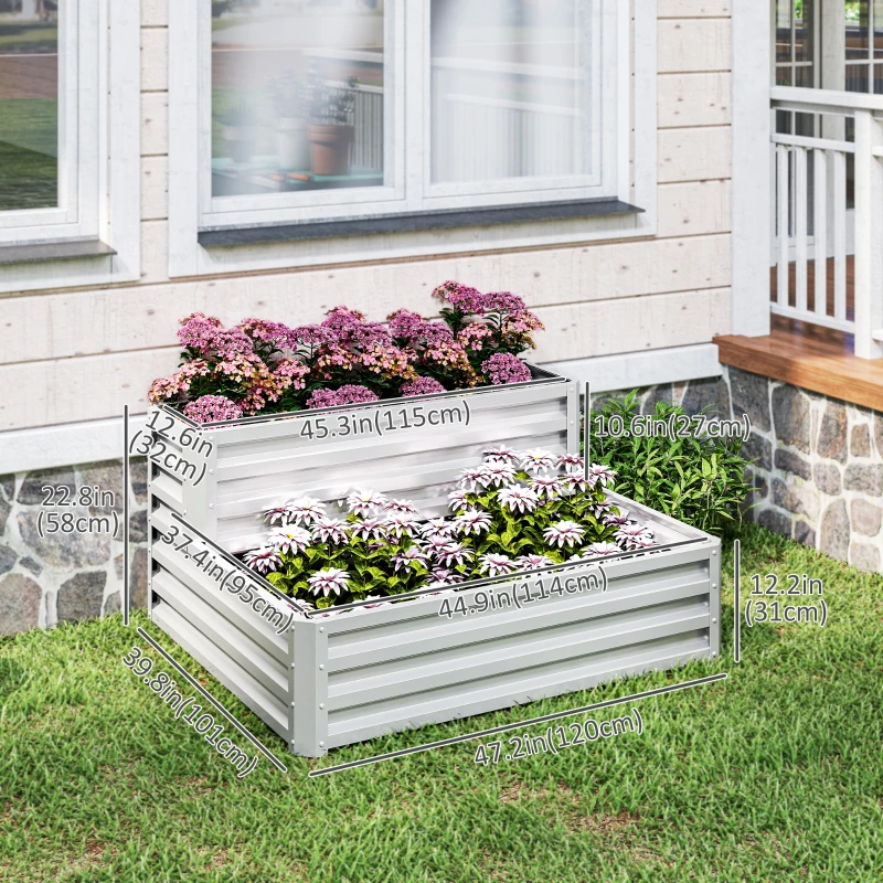 Outsunny 2 Tier Galvanized Raised Garden Bed, Steel Planter Box for Vegetables, Flowers, Herbs, 47" x 40" x 23", Silver