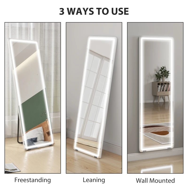 HOMCOM LED Full Length Mirror, Standing Body Mirror with 3 Colour Lighting for Bedroom Living Room