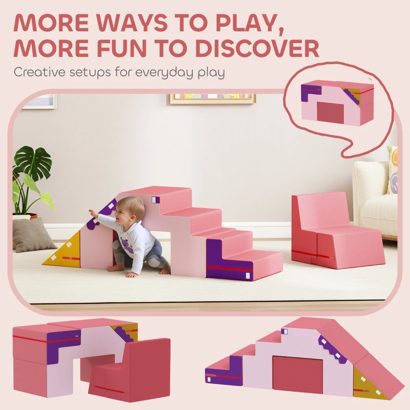 Qaba 2-Piece Climbing Foam Blocks for Toddlers with Detachable Cover, Indoor Climb and Crawl Activity PlaySet, Pink