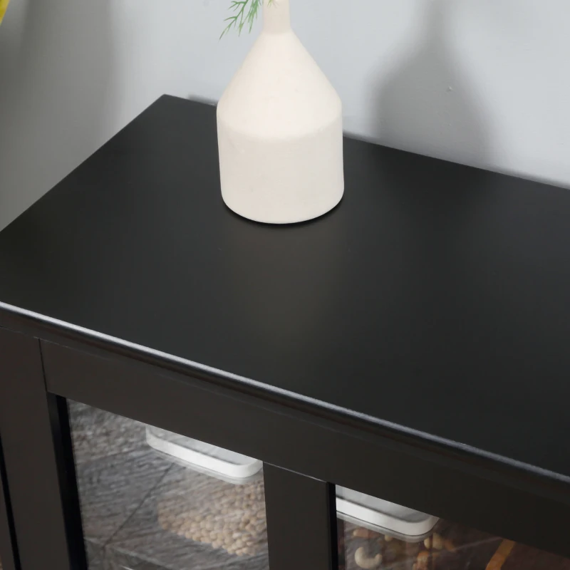 HOMCOM Modern Kitchen Sideboard, Stackable Storage Cabinet, Sliding Glass Door Console, Cupboard Serving Buffet for Kitchen & Dining Room, Black