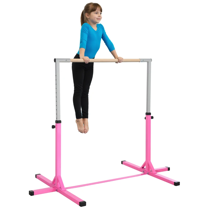 Soozier Professional Gymnastics Bar for Kids, Toddler Home Gymnastics Equipment with 13-level Adjustable Height, Pink