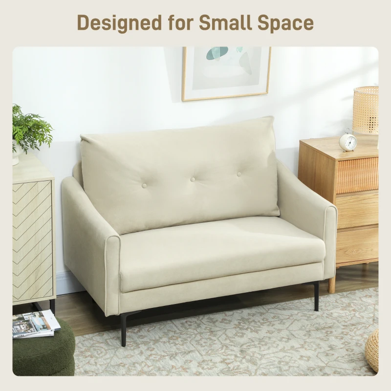 HOMCOM 2 Seater Sofa, Small Modern Couch with High-Resilience Foam, Thicken Padding, Button Tufted, Cream White