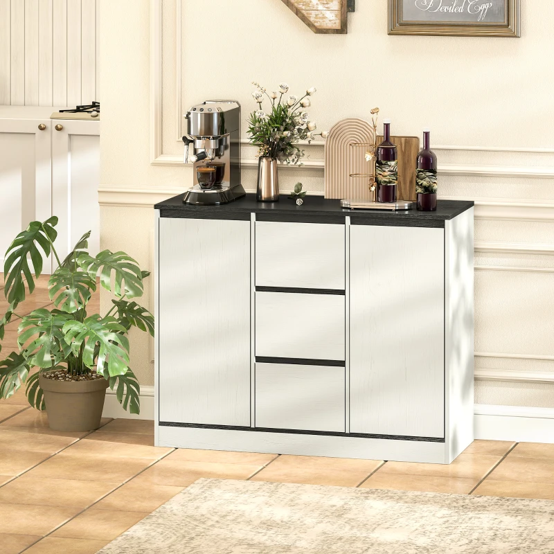 HOMCOM Buffet Cabinet with Soft-Close Hinges, Modern Sideboard with 3 Drawers and 2 Adjustable Shelves, White Wood Grain