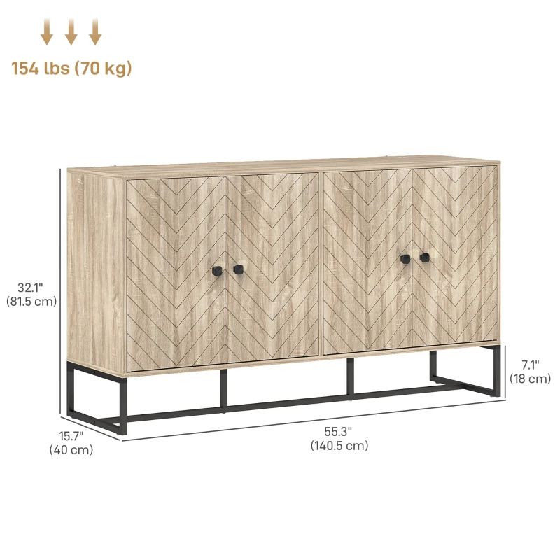 HOMCOM Sideboard Buffet Cabinet with 2 Adjustable Shelves and Steel Base, TV Stand, Coffee Bar Cabinet for Living Room, Oak