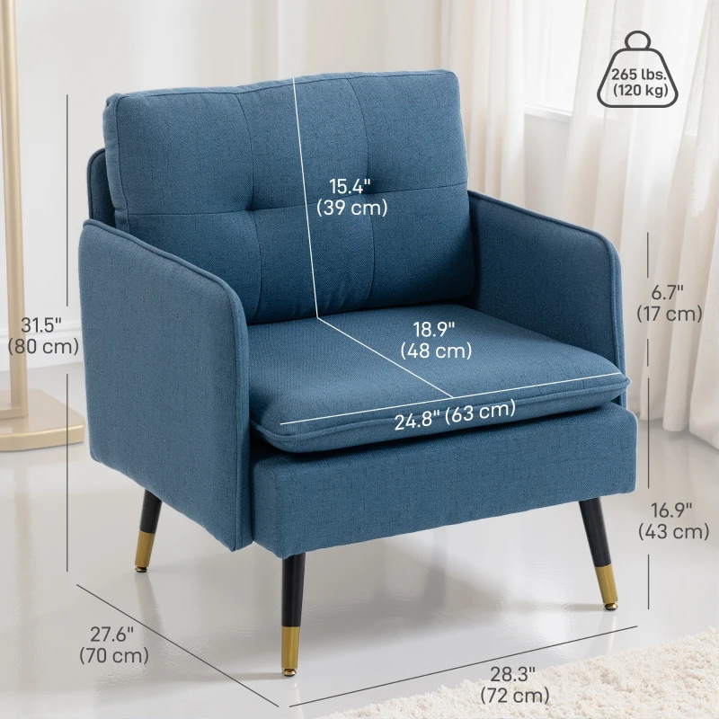 HOMCOM Accent Chairs Set of 2, Upholstered Armchairs with Tufted Back Cushion and Steel Legs for Living Room, Bedroom