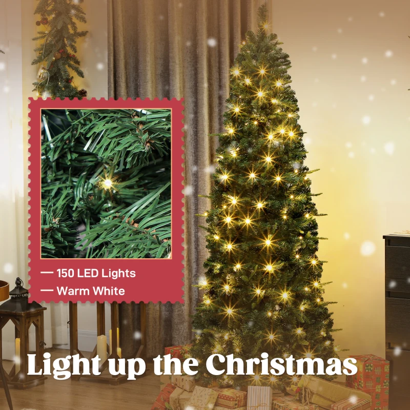 HOMCOM 6 ft Prelit Pop Up Christmas Tree, Collapsible Artificial Xmas Tree with Metal Stand for Holiday Decor, Green