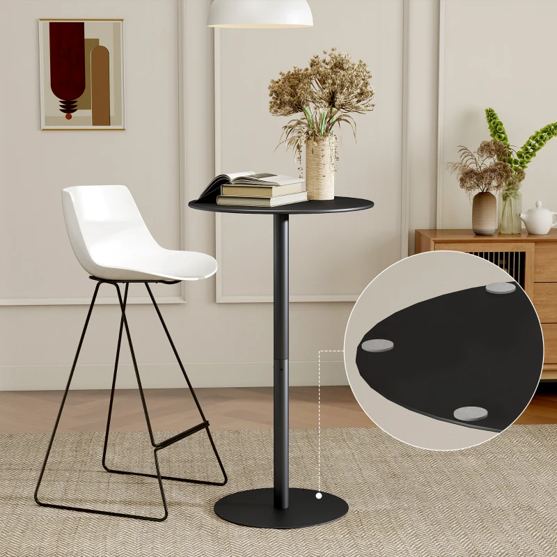 HOMCOM Round Bar Table for 2, Modern Pub Table with Steel Frame, Easy Assembly for Small Space Home Bar Cocktail Bistro, Black
