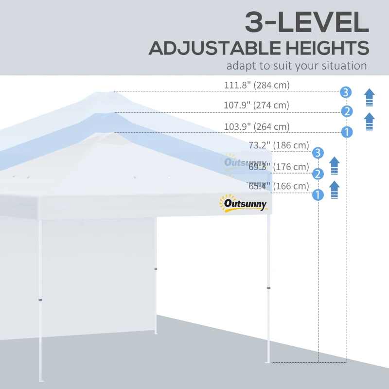 Outsunny 10' x 10' Pop Up Canopy Tent with Adjustable Height, 1 Sidewall, and Wheeled Carry Bag for Outdoor, Garden, Patio, White