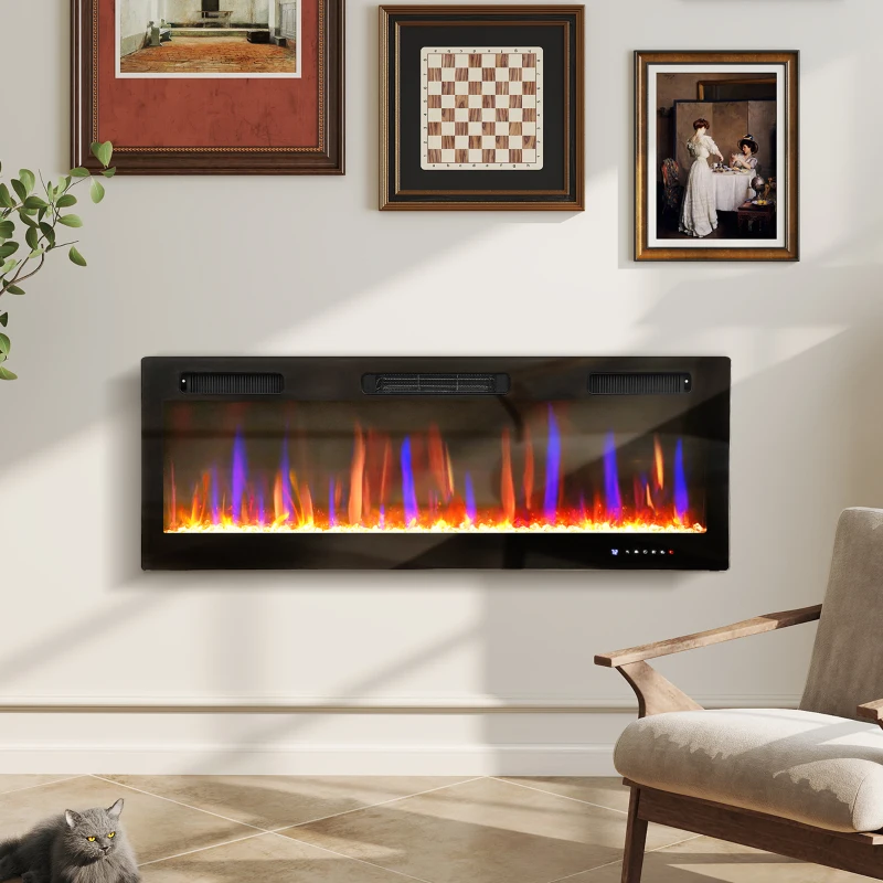 HOMCOM 50" Thin Electric Fireplace, Freestanding, Wall Mounted Fireplace Heater with Eco Mode, Auto Switch, Remote, 1500W