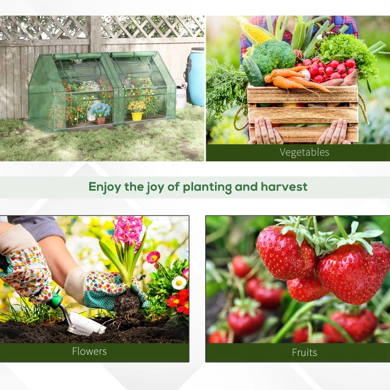 Outsunny 6' x 3' x 3' Portable Greenhouse, Garden Green House with 2 PE/Plastic Covers, Steel Frame and 2 Roll Up Windows, Green