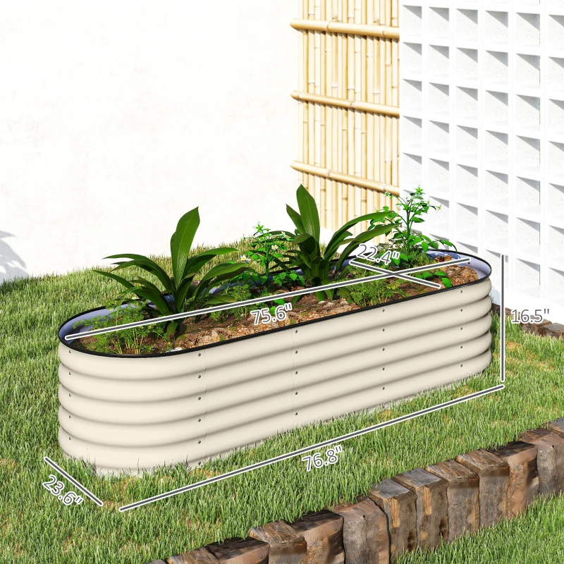 Outsunny 6.4' x 2' x 1.4' Galvanized Raised Garden Bed Kit, Metal Planter Box with Safety Edging, Cream