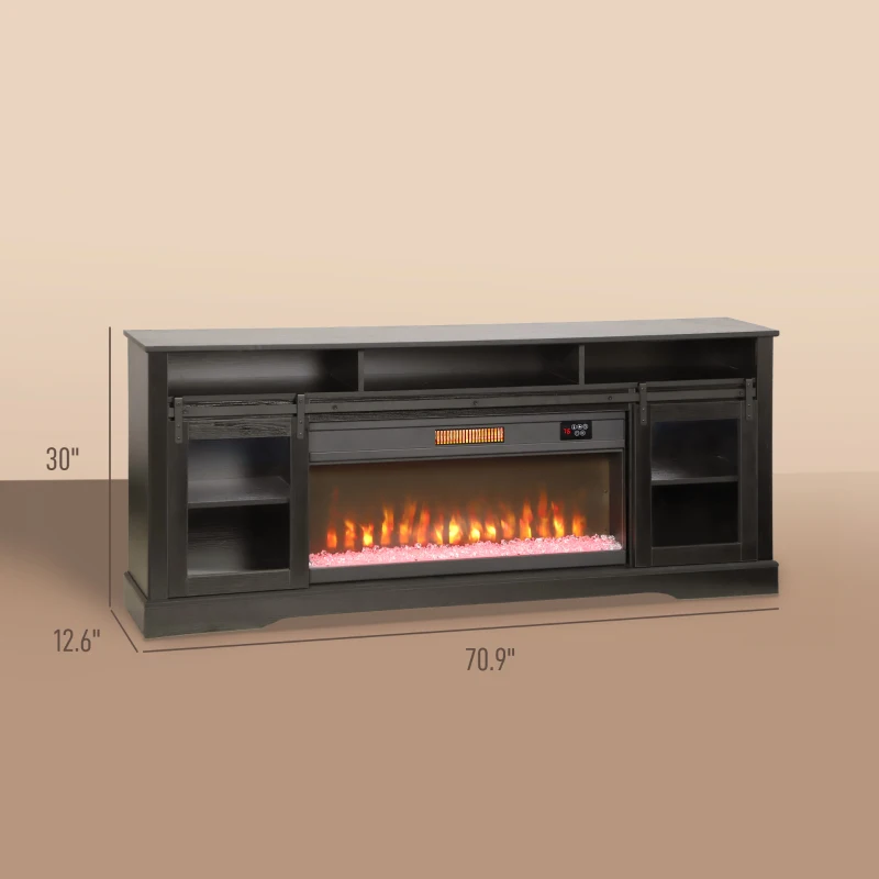 HOMCOM Fireplace TV Stand for TVs Up to 80 Inch, TV Console with Electric Fireplace, Open Storage and Side Cabinets, Black