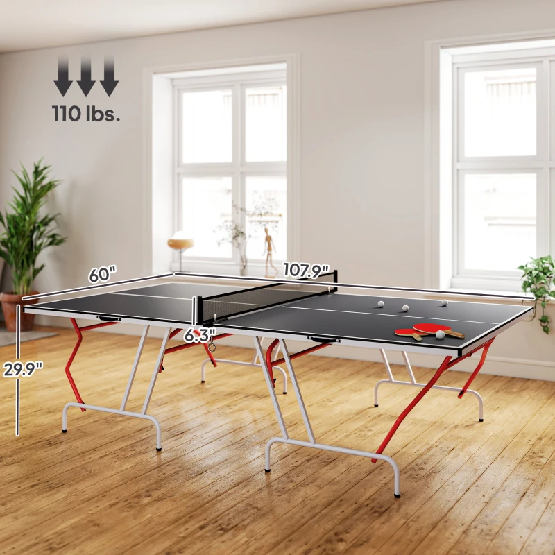Soozier Full Size Table Tennis Table, Folding Ping Pong Table with Paddles and Balls, Charcoal Gray