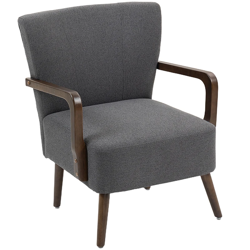 HOMCOM Accent Chair with Wooden Legs, Linen Fabric Armchair with Thick Padding, Comfy Chair for Living Room, Dark Grey