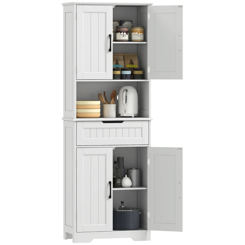 HOMCOM Kitchen Buffet with Hutch, 68" Tall Kitchen Pantry Cabinet with Small Open Counter, 4 Doors, Drawer, White