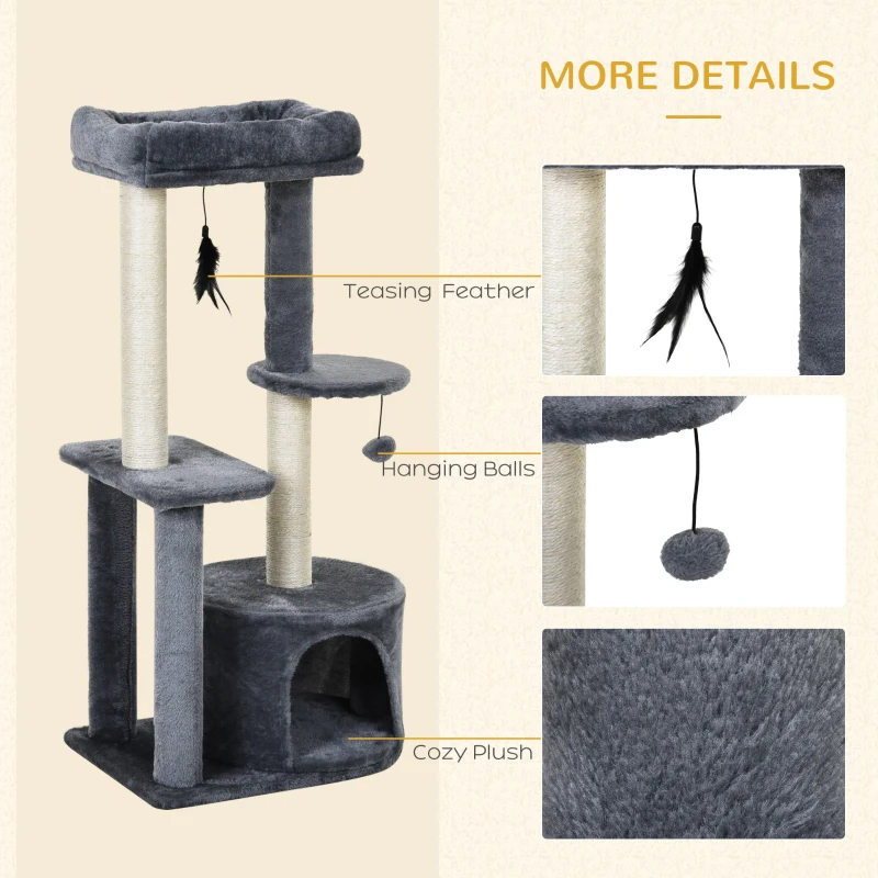 PawHut Cat Tree Cat Funiture Tower Multi-Level 1 Condo 1 Perch Sisal-Covered Scratching Post, Climbing Activity Stable Toys, Included Simply Style Height 39", Grey